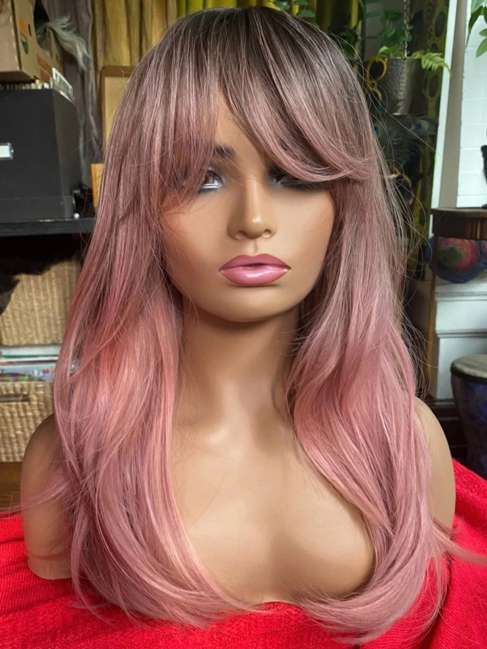 realistic ombré rooted sweet pink wig